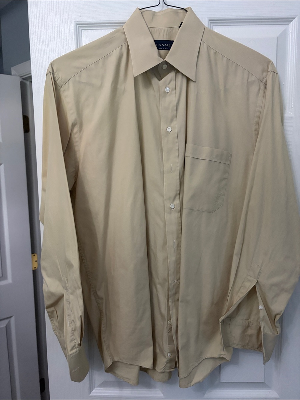 Canali Men's Light Beige Long-Sleeve Dress Shirt